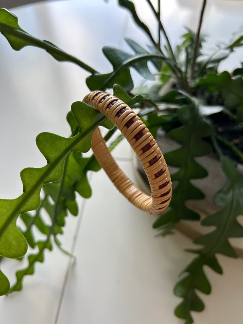 Handwoven Natural Rattan Bangle Bracelet - Beige